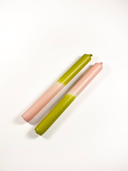 Pink and Chartreuse Dip Dye Candles