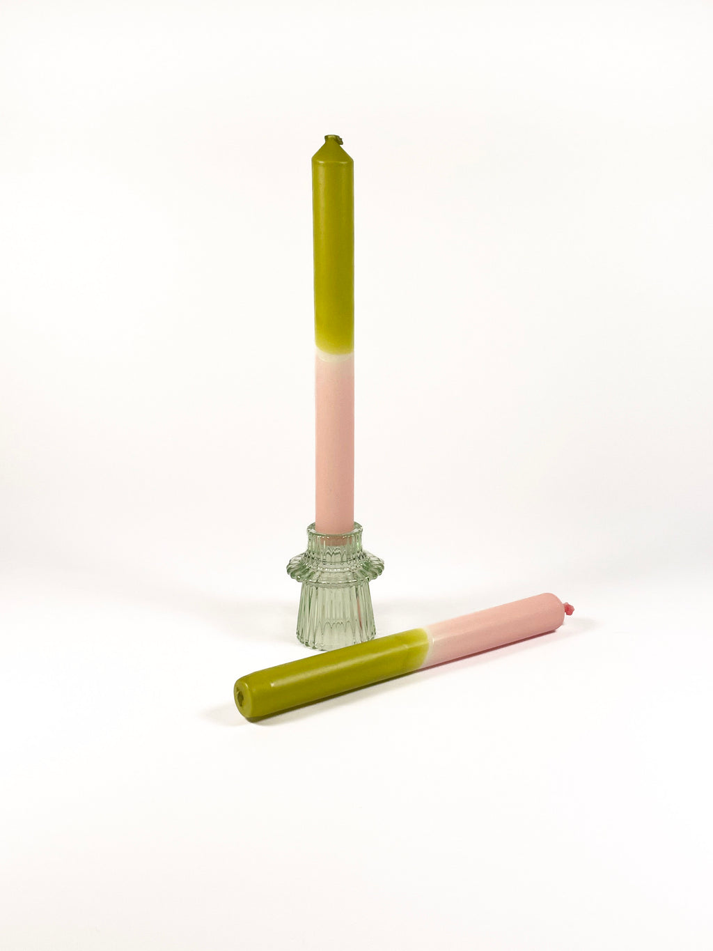 Pink and Chartreuse Dip Dye Candles
