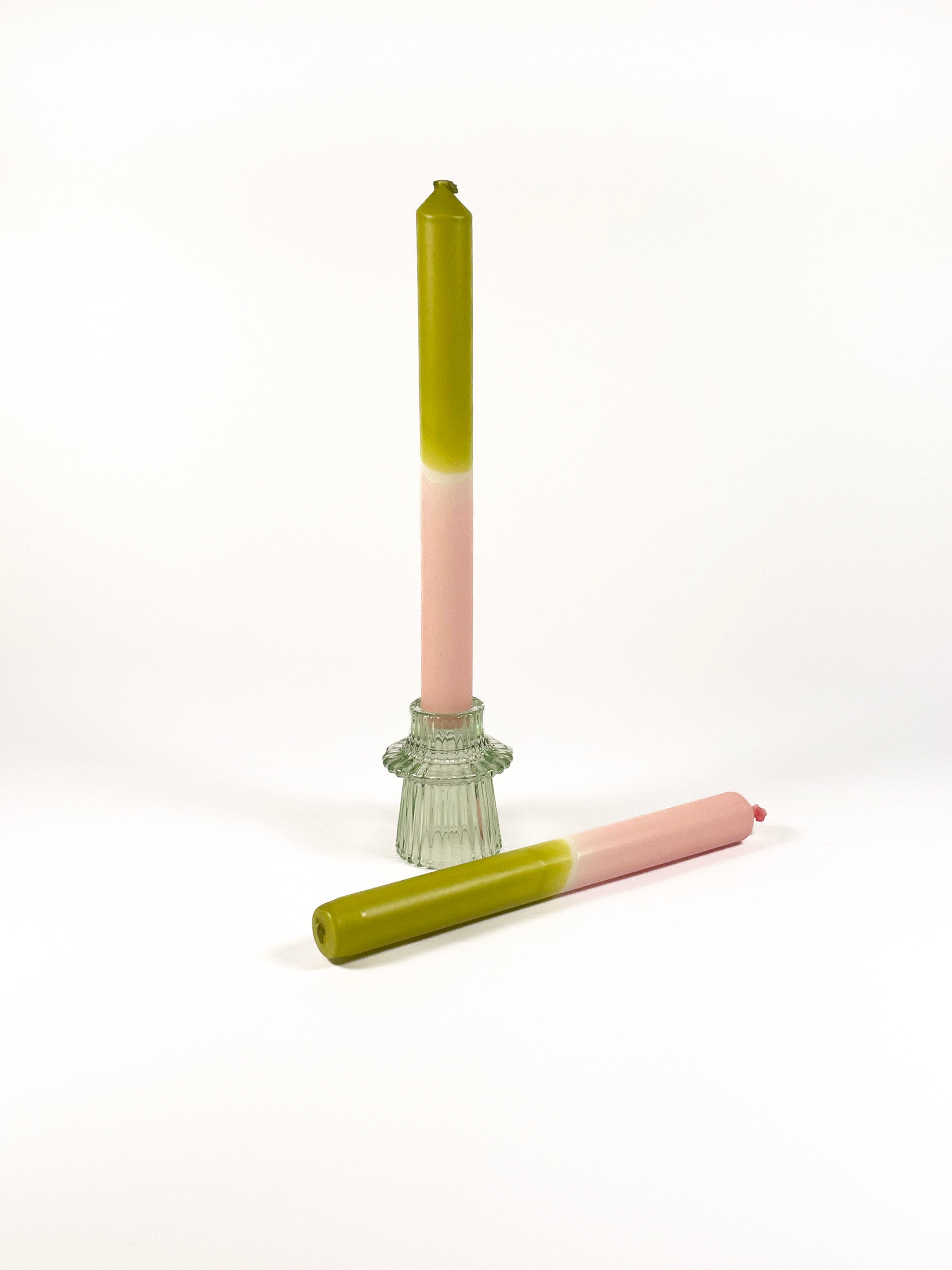 Pink and Chartreuse Dip Dye Candles