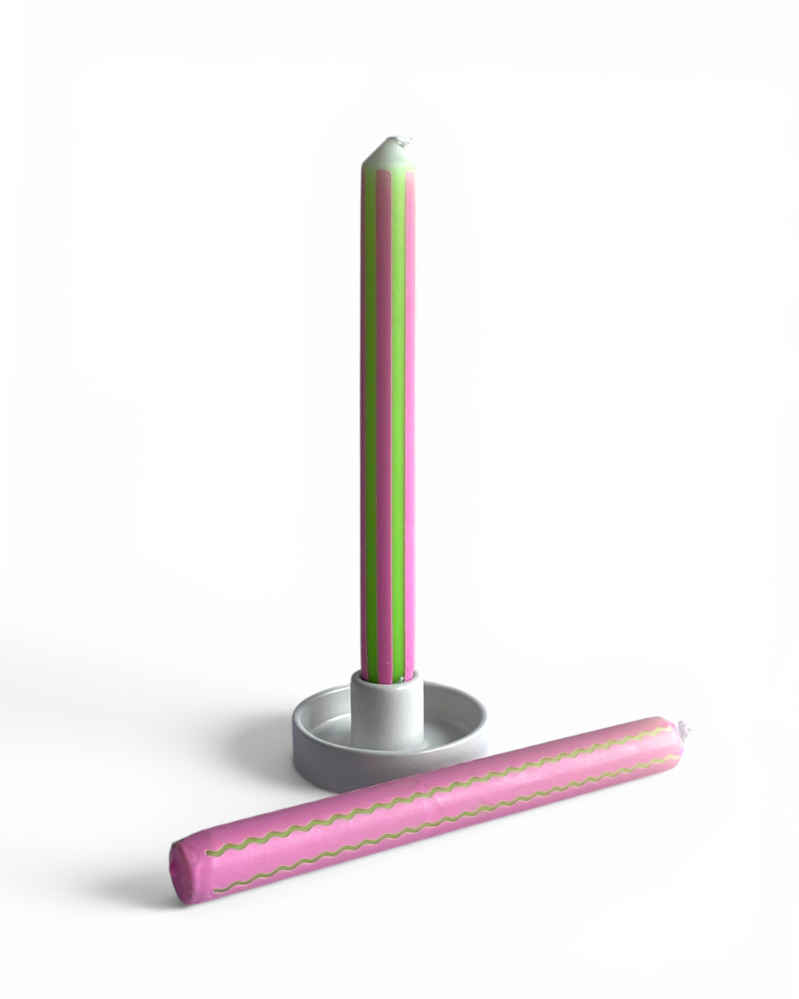 Neon Pink & Green Wiggle Dinner Candle