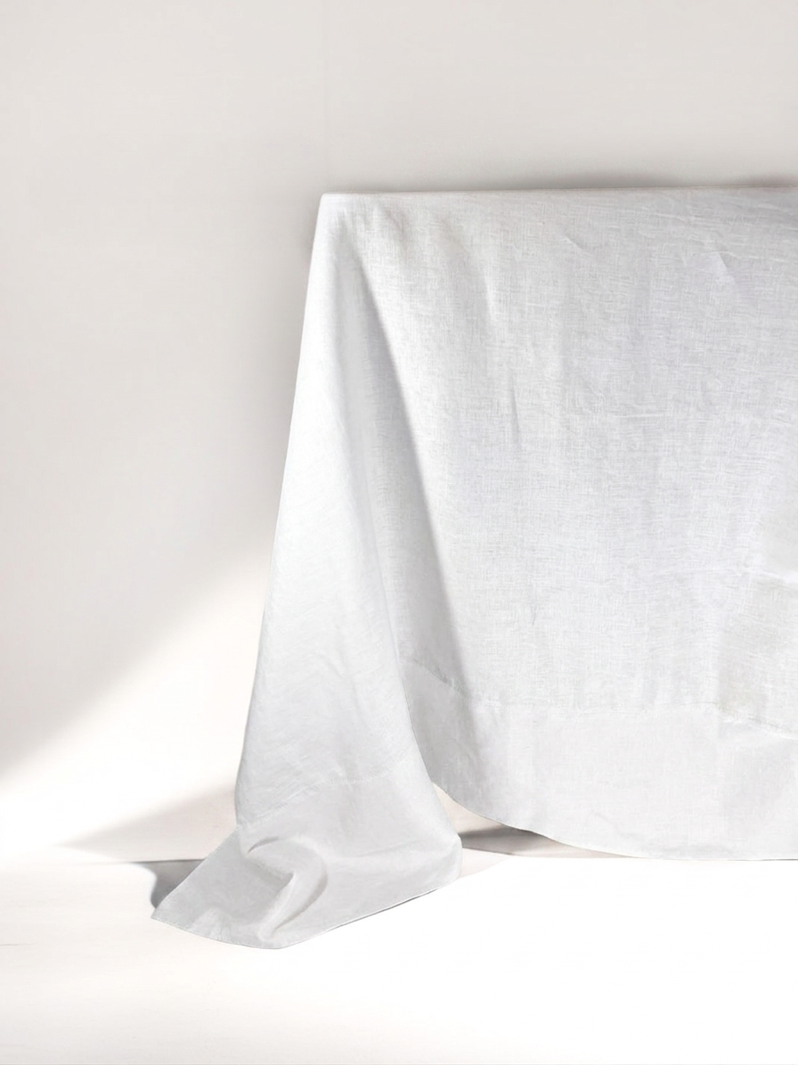 White 100% French Linen Tablecloth