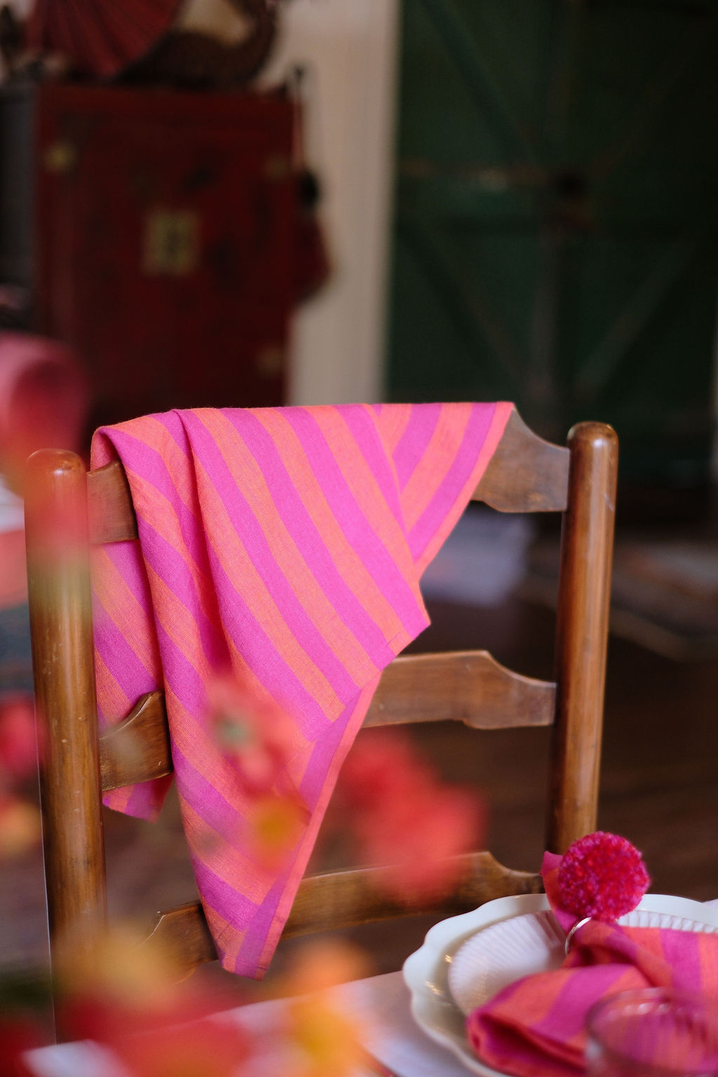 Tropic Bloom Striped Linen Napkins