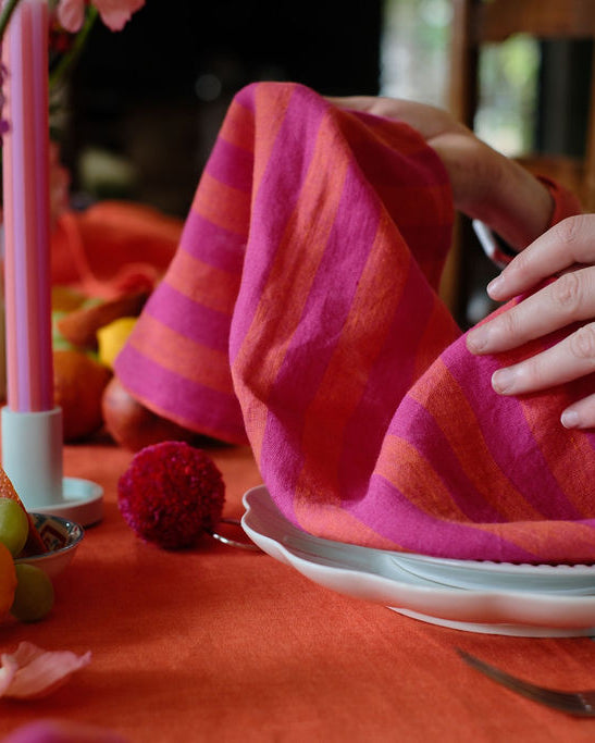 Tropic Bloom Striped Linen Napkins