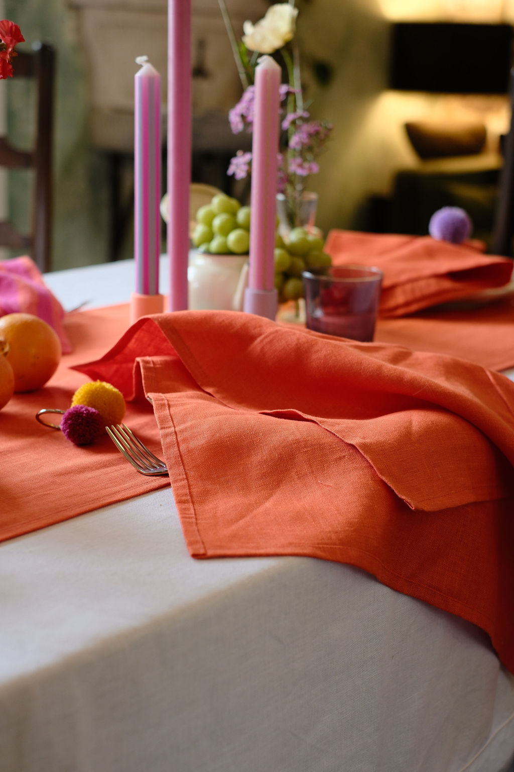 Spanish Orange Plain Linen Napkins