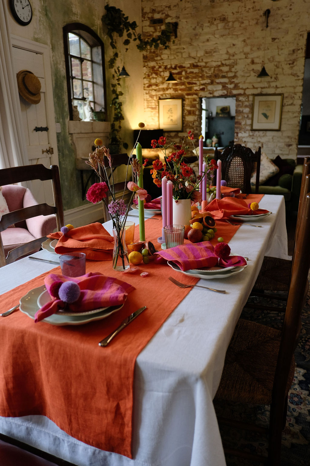 Spanish Orange Linen Table Runner