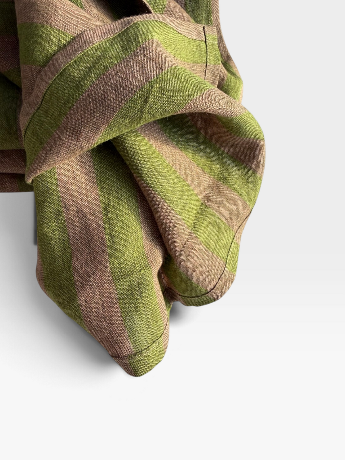 Olive and Mocha Stripe Linen Table Runner