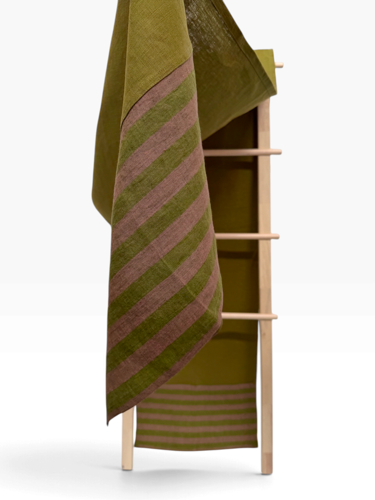 Olive and Mocha Stripe Linen Table Runner