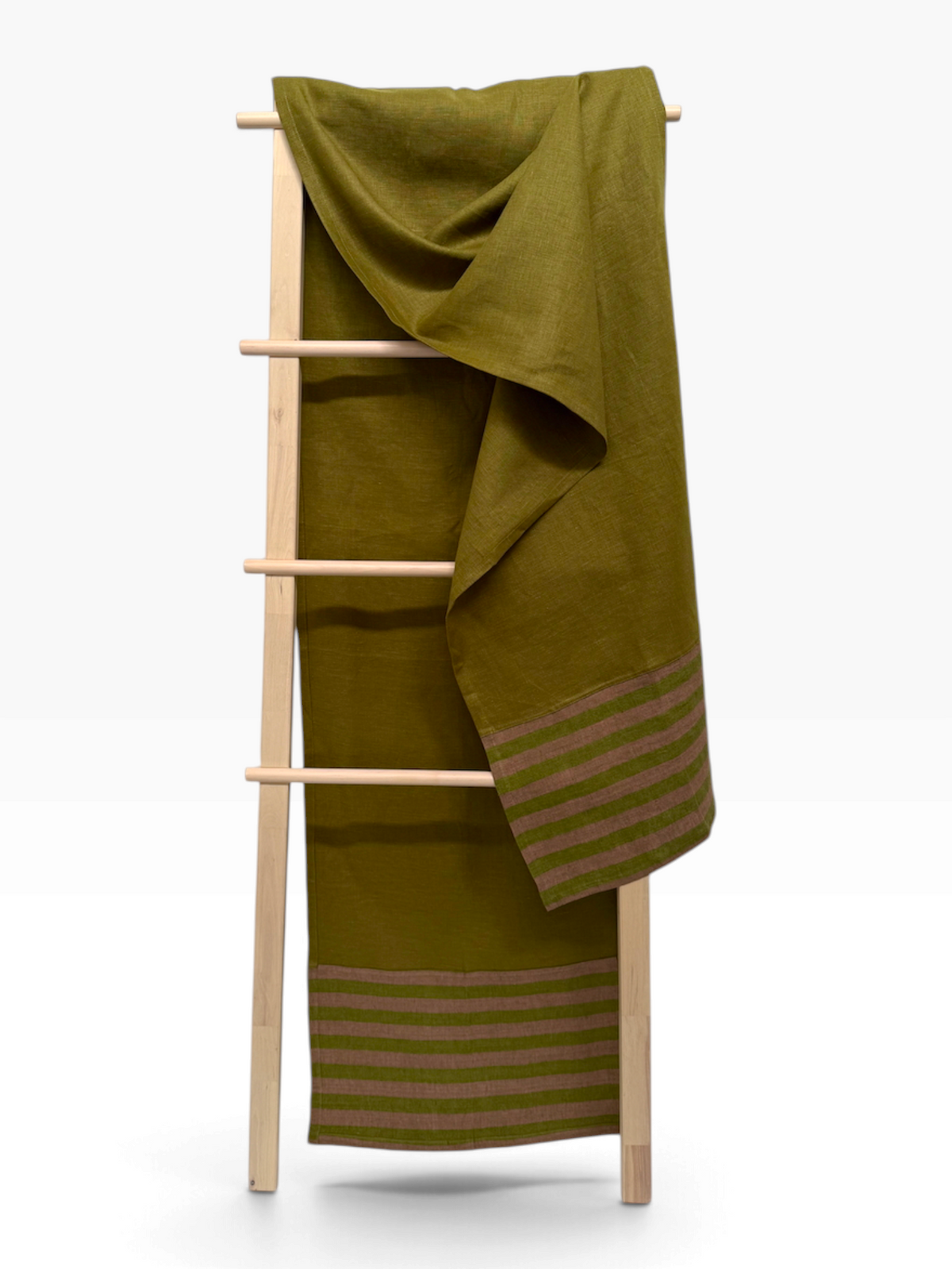 Olive and Mocha Stripe Linen Table Runner