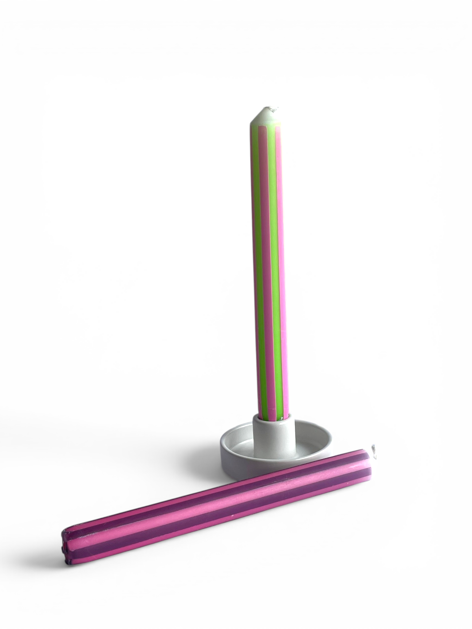 Neon Pink & Green Pinstripe Dinner Candle