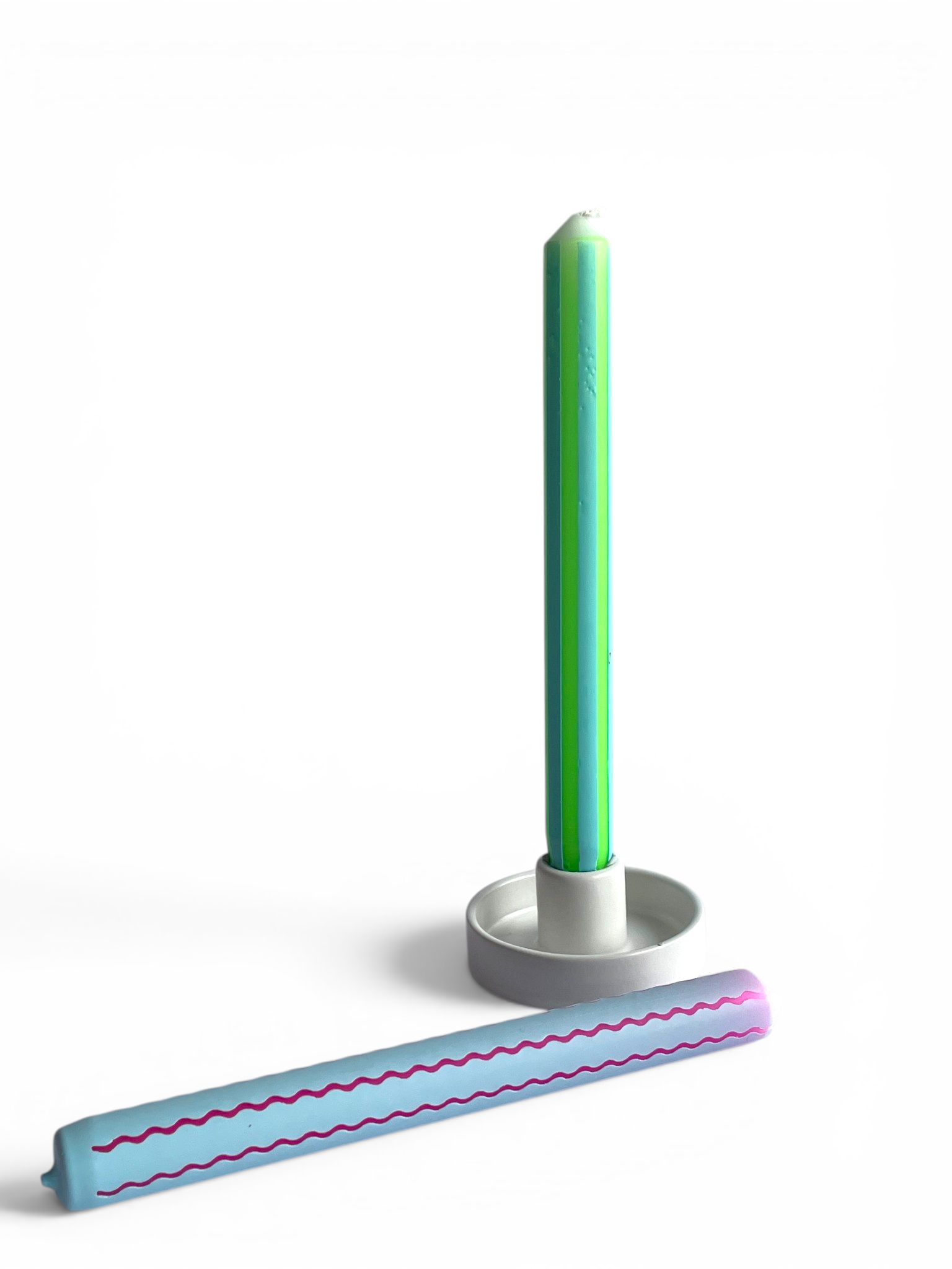Blue and Green Neon Striped Dinner Candle