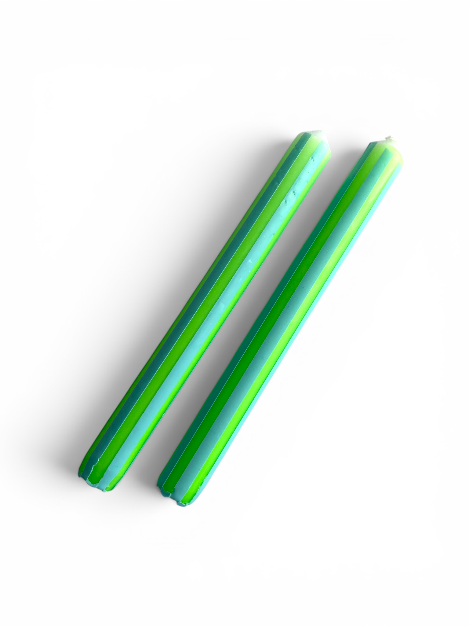 Blue and Green Neon Striped Dinner Candle