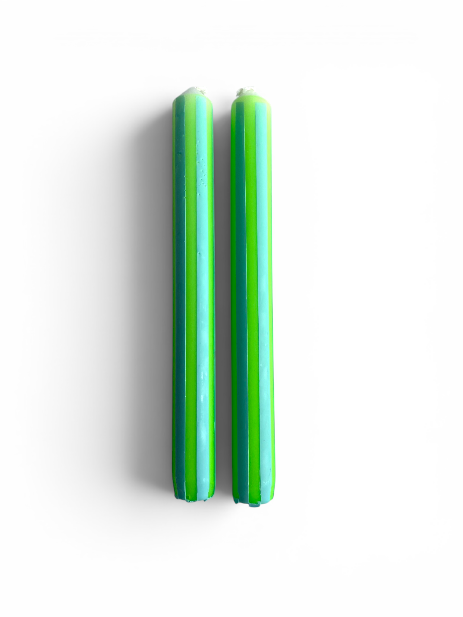Blue and Green Neon Striped Dinner Candle