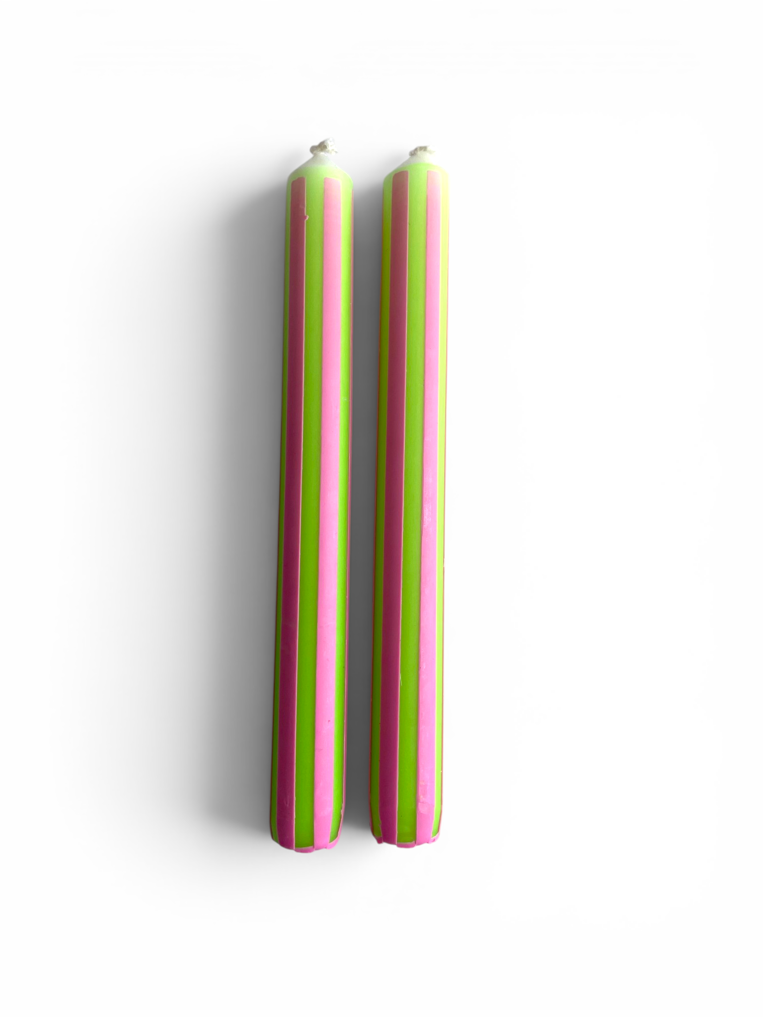 Neon Pink & Green Pinstripe Dinner Candle