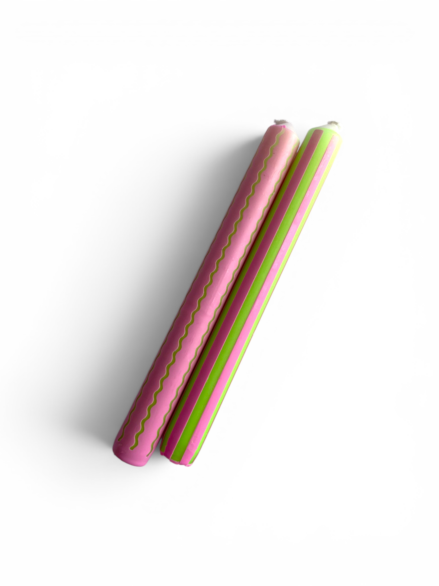 Neon Pink & Green Pinstripe Dinner Candle