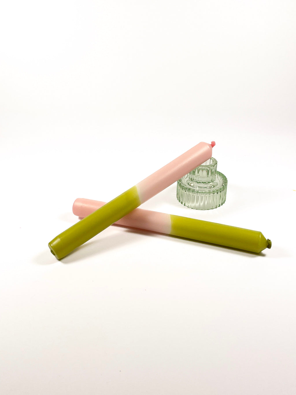 Pink and Chartreuse Dip Dye Candles