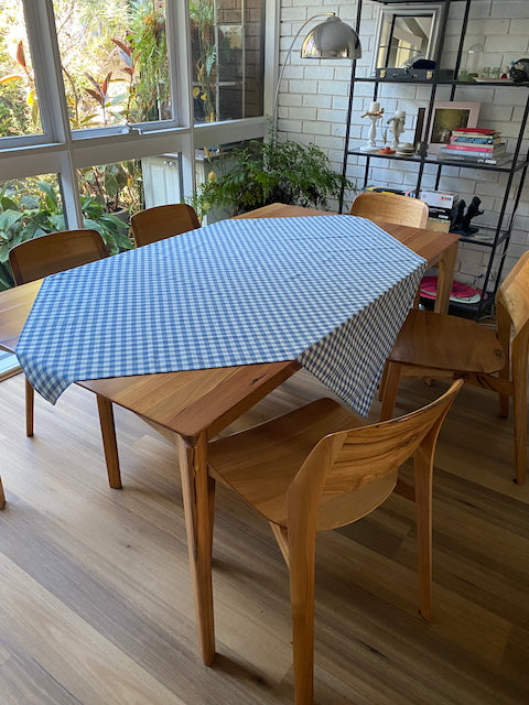 Blue Porcelain Checked Linen Cotton Tablecloth