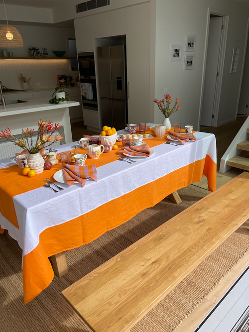 Tangerine Edge Linen Tablecloth