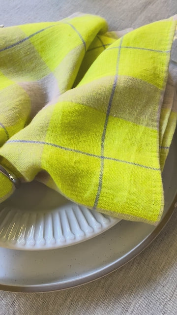Match Point – Chartreuse Plaid Linen Napkins